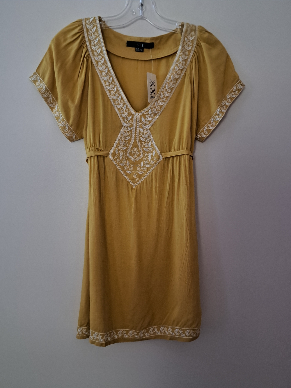 Forever 21 Yellow Embroidered V-Neck Tunic